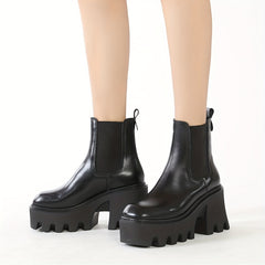 Women's Chelsea Short Boots Square Toe Slip On Retro British Style