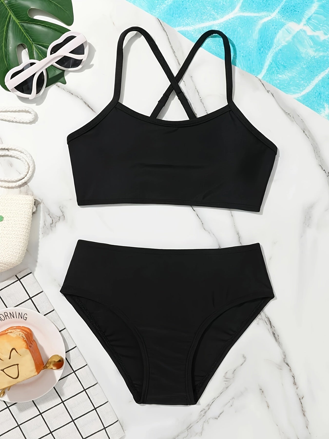 Girls 2pcs Bikini Swimsuit Set, Comfy Bathing Suit for Summer Holiday