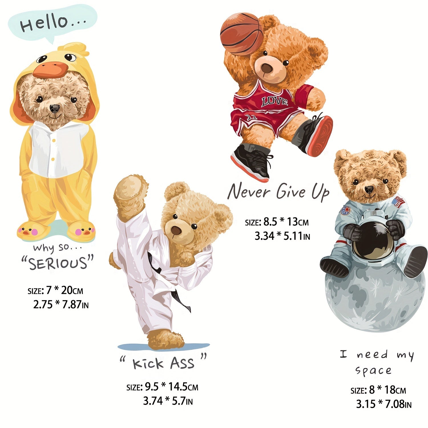 4pcs Bear Basketball Taekwondo Astronaut Iron Stickers