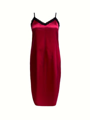 Sexy Lace Trim Satin Cami Sleep Dress