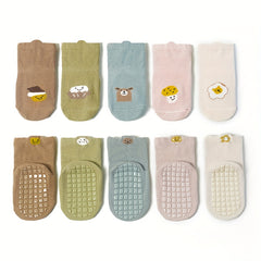 5 Pairs Kids Cartoon Anti-skid Socks, Soft Breathable Toddlers Socks