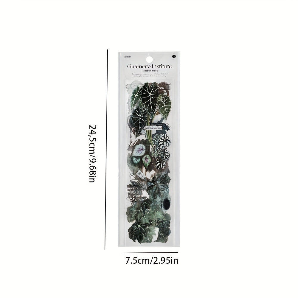 6 Sheets Retro Plant PET Stickers for Scrapbooking Decorative Collage
