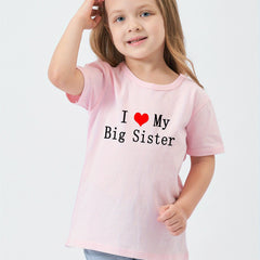 Girl's Cotton T shirt I Love My Big Sister Print Casual Tee