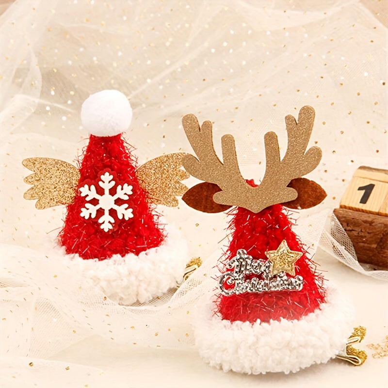 2pcs Christmas Mini Hat Clips Decorative Hair Clips Holiday Decoration