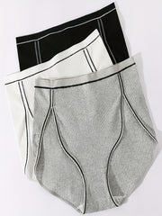 3pcs Ribbed Sports Briefs Mid Rise Stretch Panties