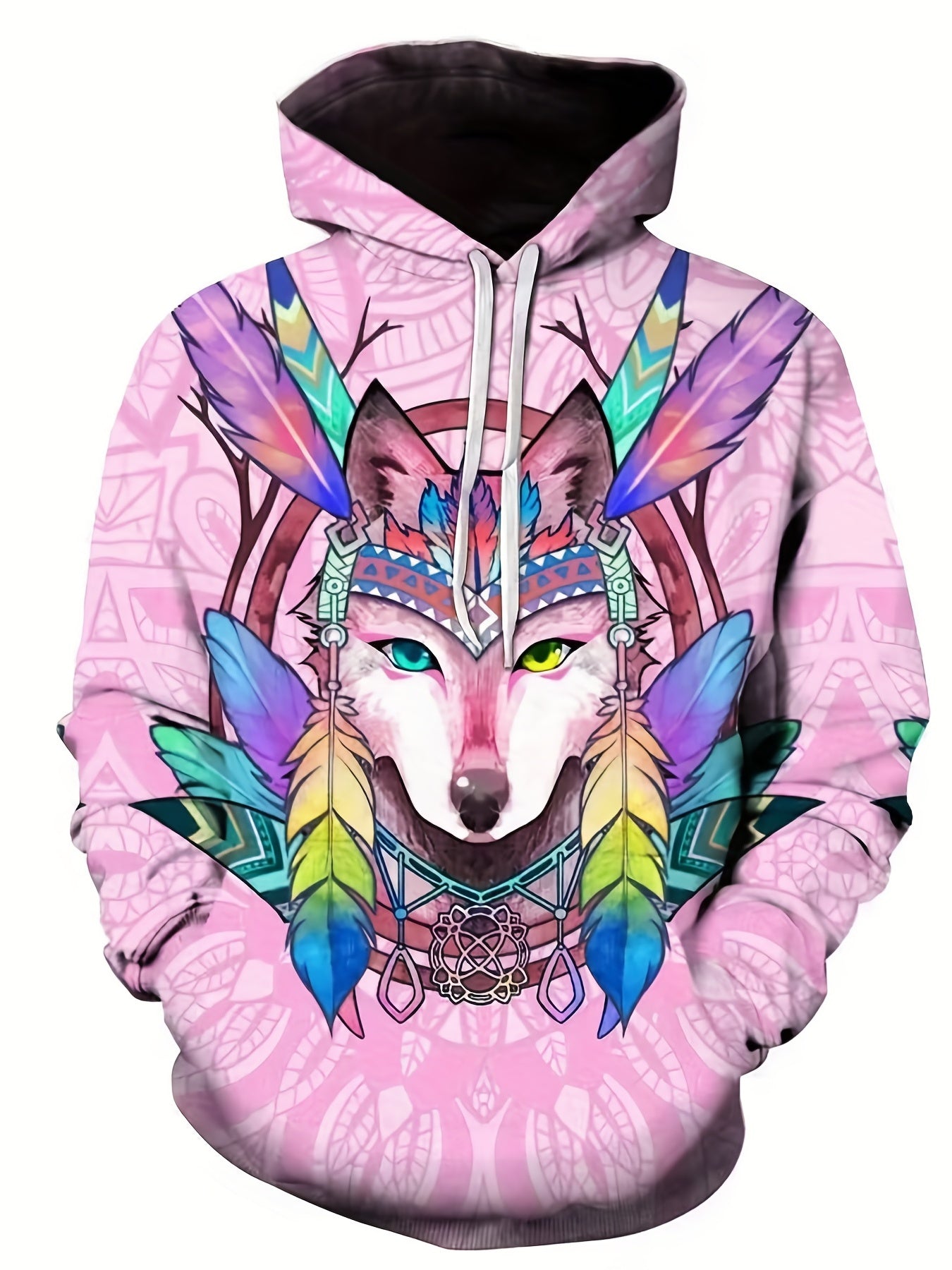 Men's Wolf Graphic Hoodie Active Slightly Stretch Breathable Hooded Sweatshirt