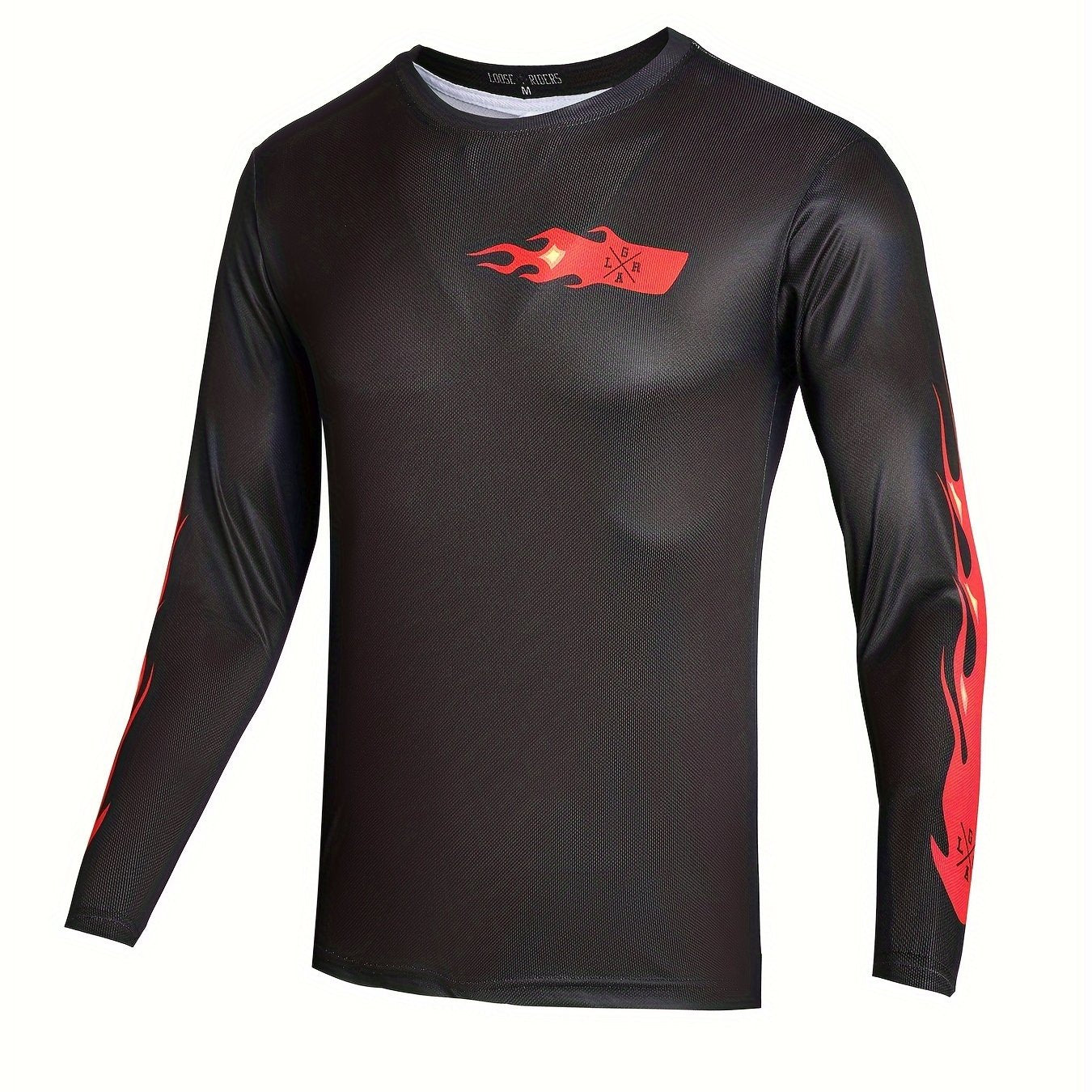 Men's Fire Pattern Long Sleeve Motorcycle T-shirt