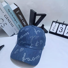 Letter Print Washed Denim Baseball Cap