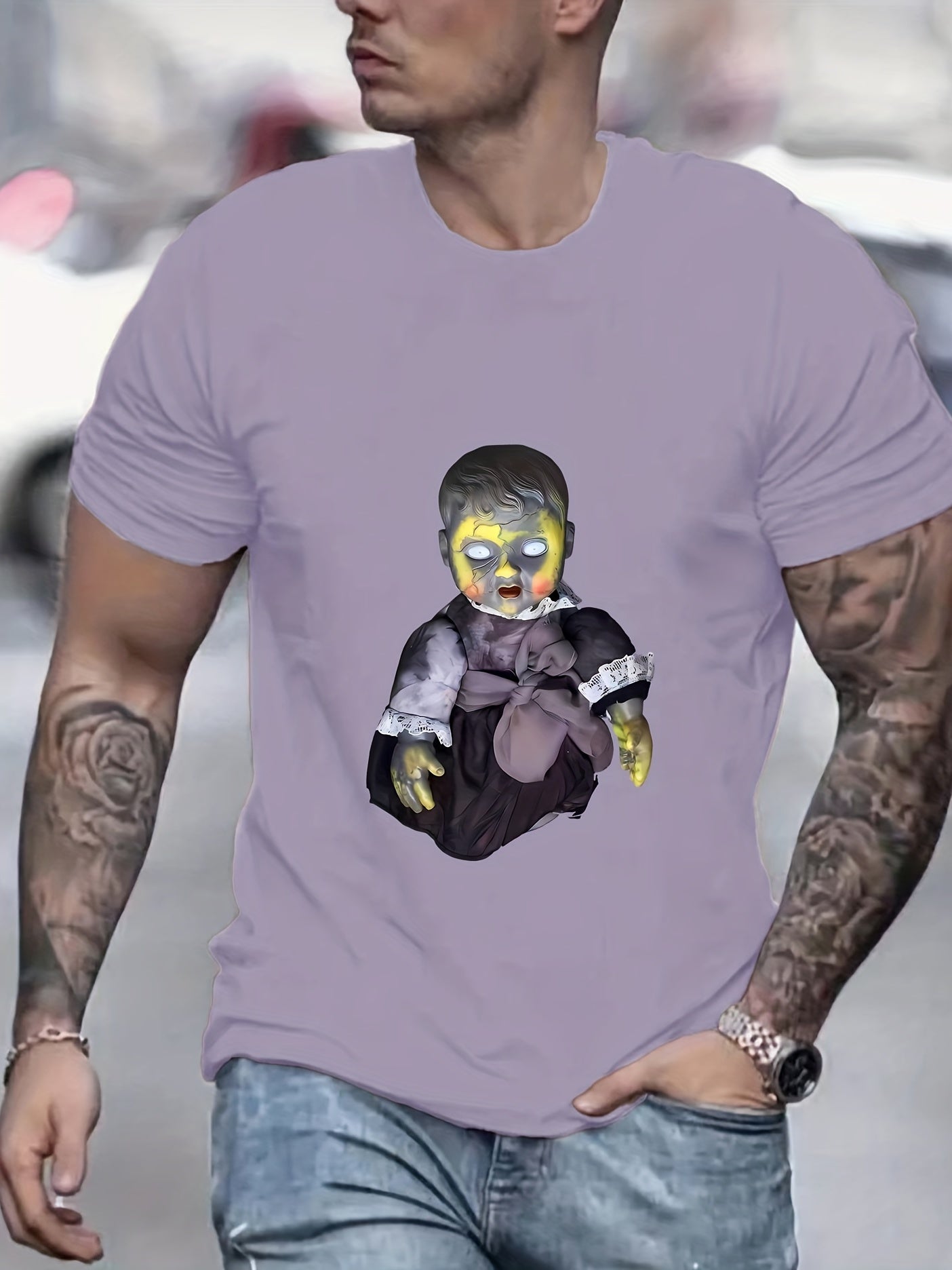 Men's Creepy Doll Graphic Crew Neck T-shirt