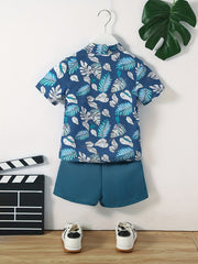 2pcs Toddler Boys Tropical Leaves Shirt & Shorts Set