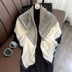 Striped Shawl & Satin Square Scarf Bandana Silk Head Wrap