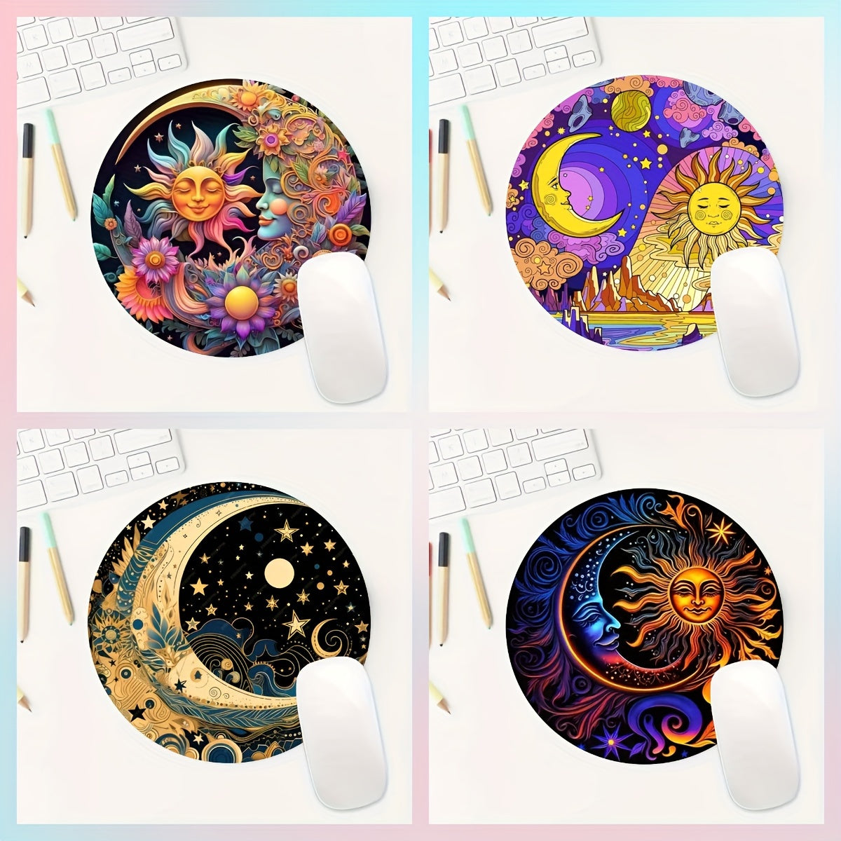 Cartoon Stars And Moon Mouse Pad Round Mousepad