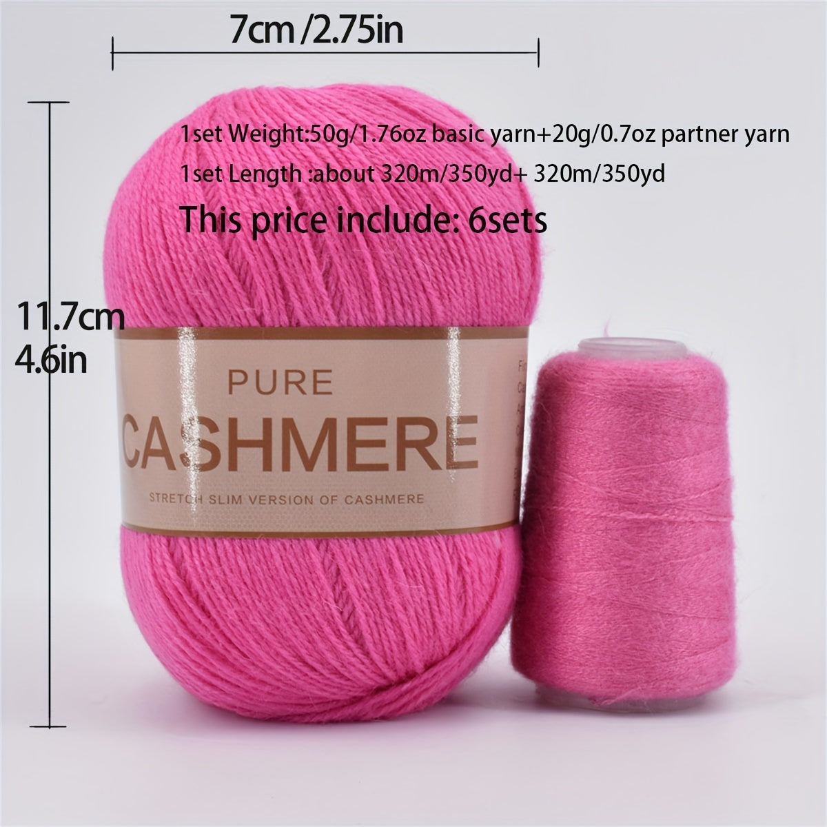 6 Sets Cashmere Yarn for Knitting Soft Machine 98% Cashmere Yarn Worsted
