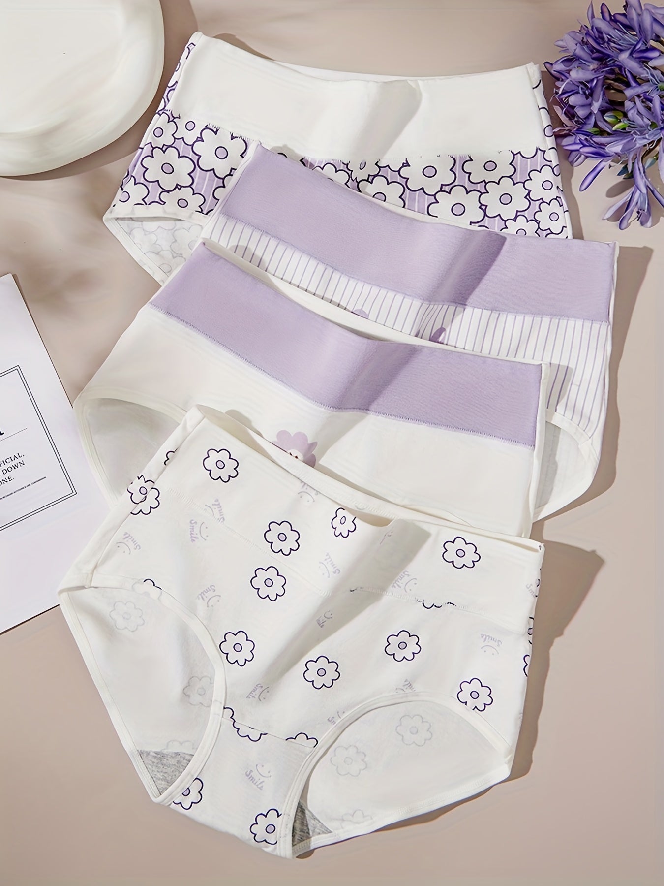 4pcs Letter & Heart Print Briefs Women's Panties