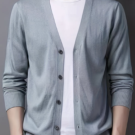 Men's V-Neck Casual Cardigan Sweater for Spring Autumn