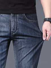 Men's Elastic Jeans Straight Leg Crop Denim Pants