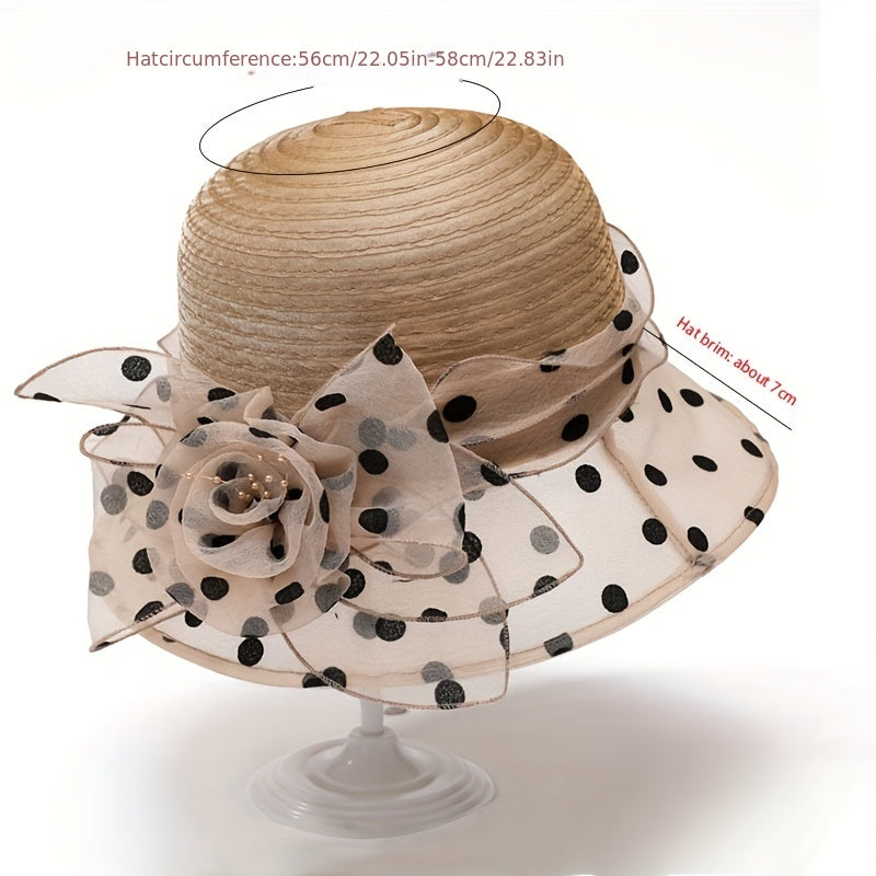 Polka Dot Flower Print Derby Sun Hat for Women