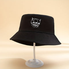 Skull Embroidery Bucket Hat Cotton Foldable Basin Hat