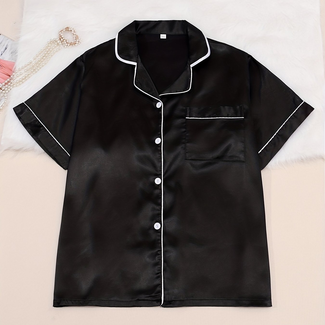 Satin Pajama Set Short Sleeve Shirt & Pants