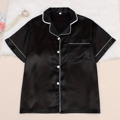 Satin Pajama Set Short Sleeve Shirt & Pants