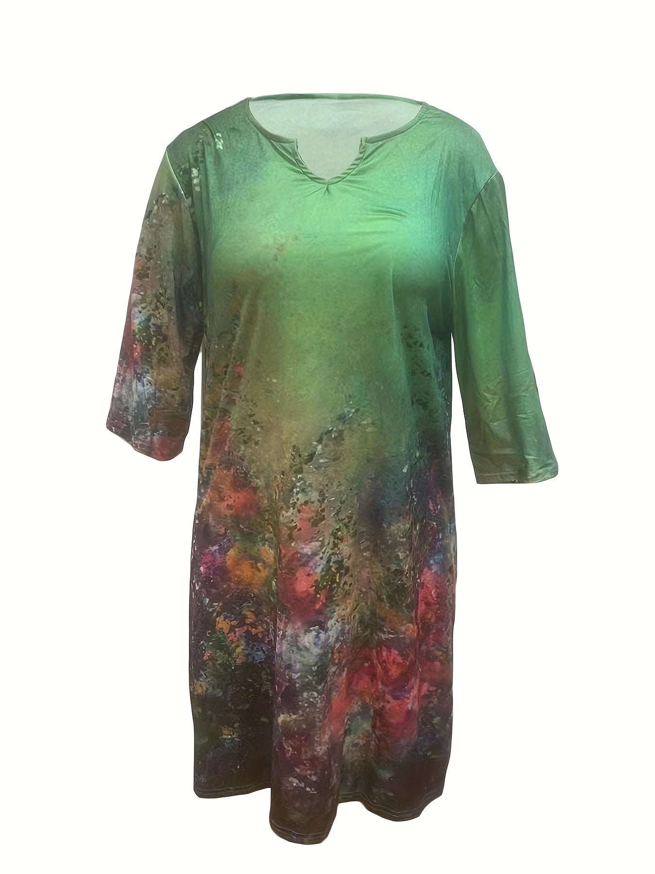 Floral Print Plus Size V Neck Half Sleeve Dress