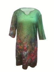 Floral Print Plus Size V Neck Half Sleeve Dress