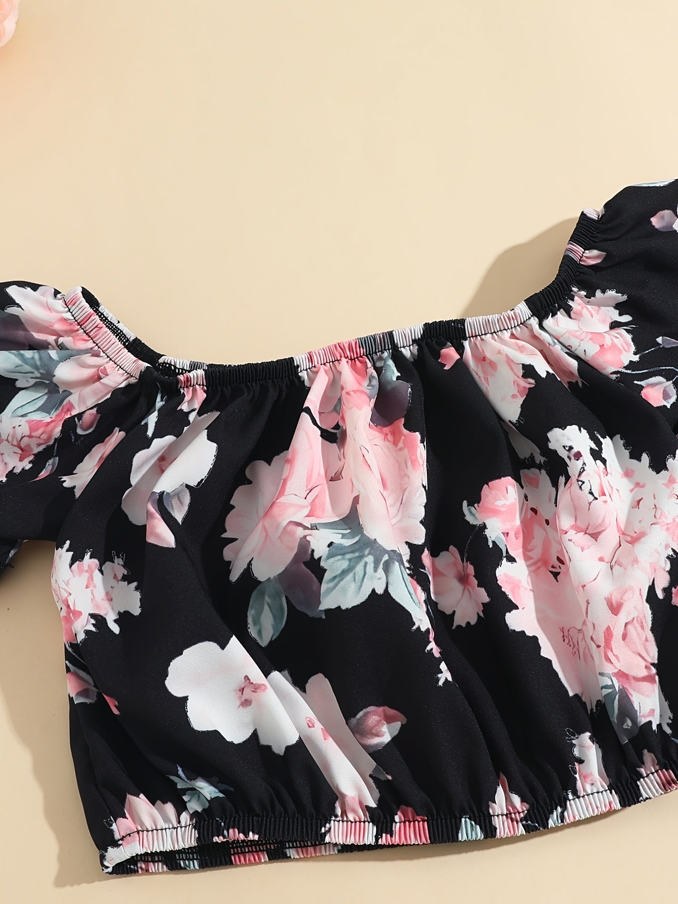 Girls Floral Print Off Shoulder Top Shorts Set Kids Summer Outfit
