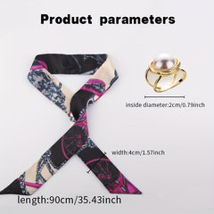 2pcs Purple Skinny Scarf & Scarf Ring Set - Neckerchief Twilly Scarf & Faux Pear