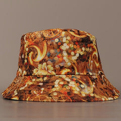 Yellow Reversible Bucket Hat Light Spot Gear Print Man Unisex Fisherman Cap