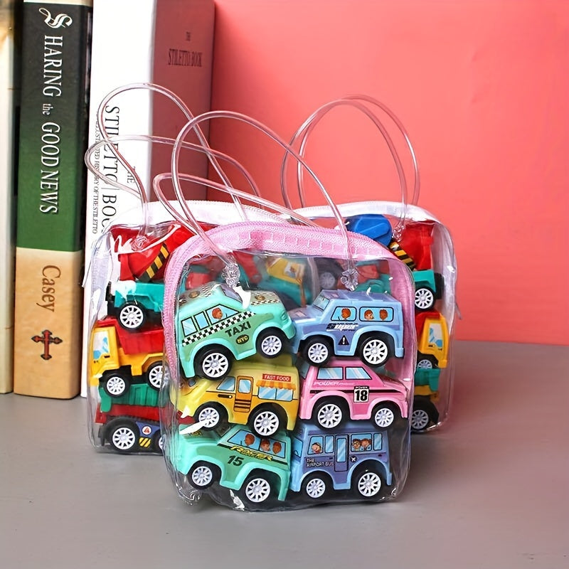 6 Mini Pull Back Cars Set Fire Truck Engineering Car Model Random