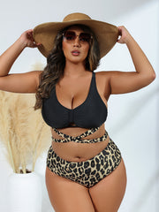Leopard Print Bikini Set with Cross Tie Back Bra & Panty Swimsuit