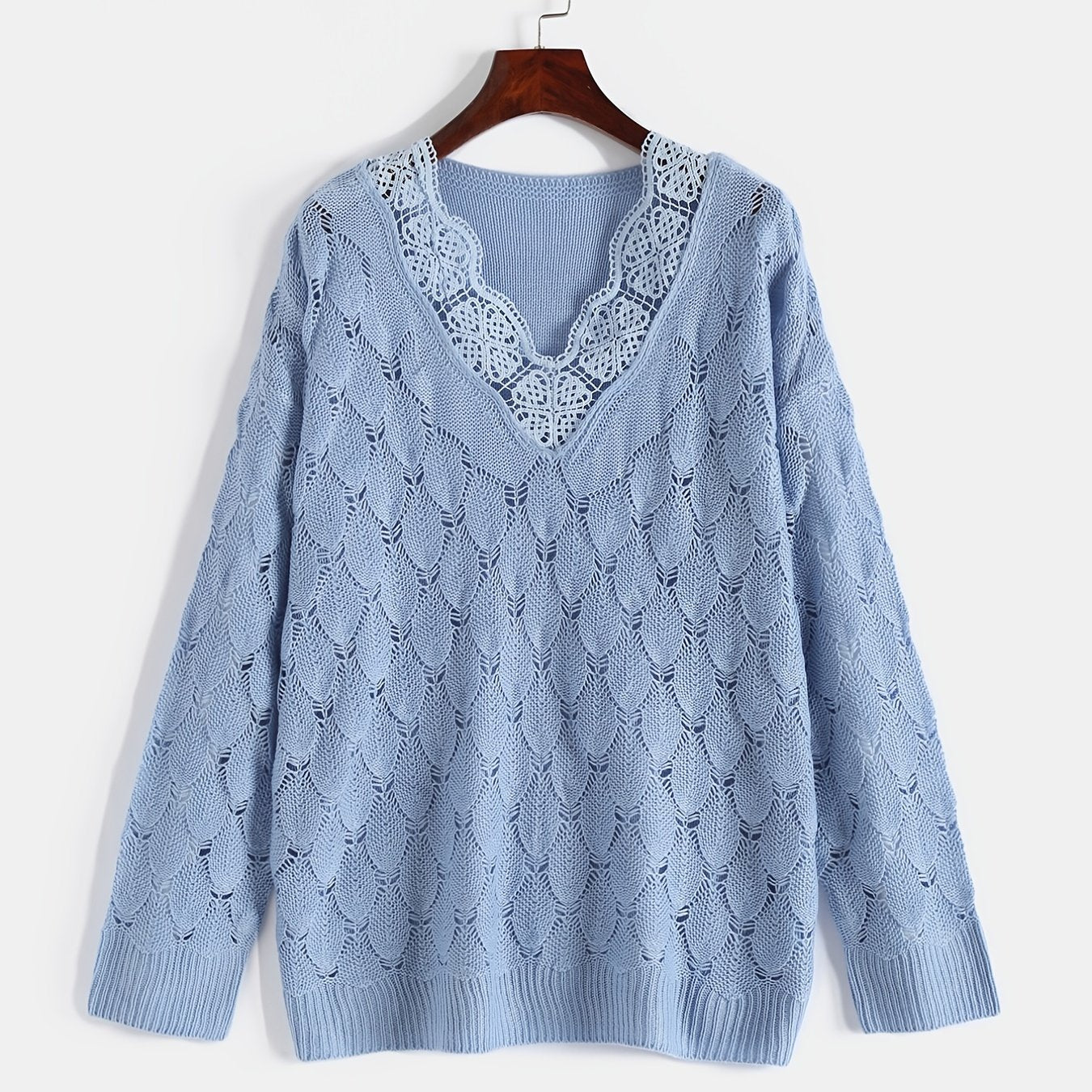 Eyelet Embroidered Lace Trim Sweater