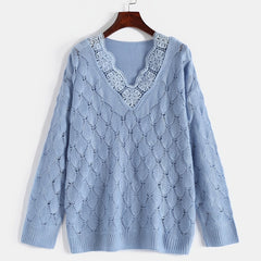 Eyelet Embroidered Lace Trim Sweater