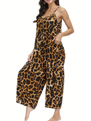Leopard Print Cami Jumpsuit Wide Leg Casual Jumpsuit