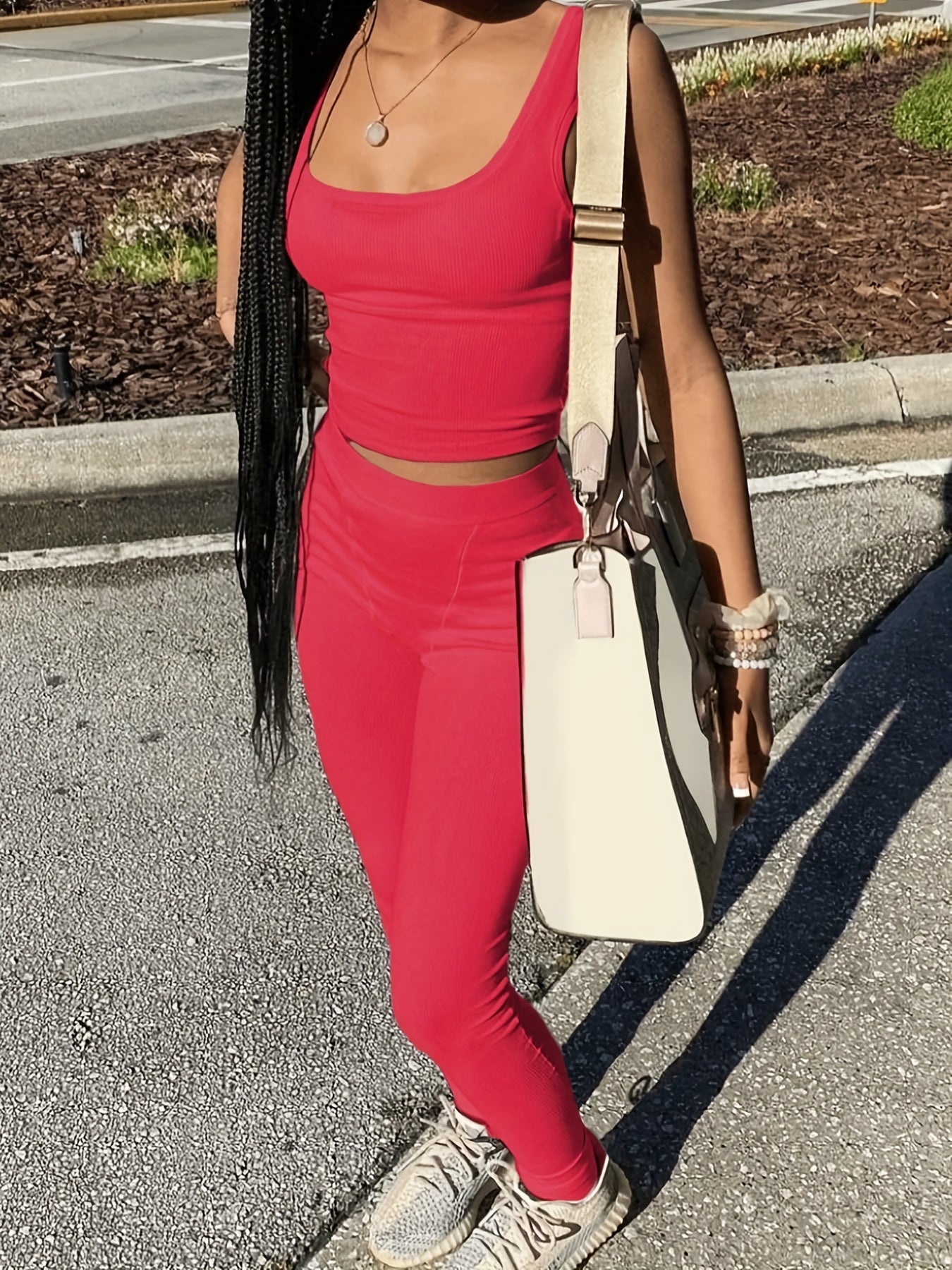 Casual Two-Piece Set Sleeveless Tank Top & High Waist Pants Set