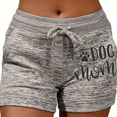 Dog Paw & Letter Print Drawstring Shorts with Pockets