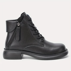 Women's Chunky Heel Lace Up Boots Double Zipper Stylish