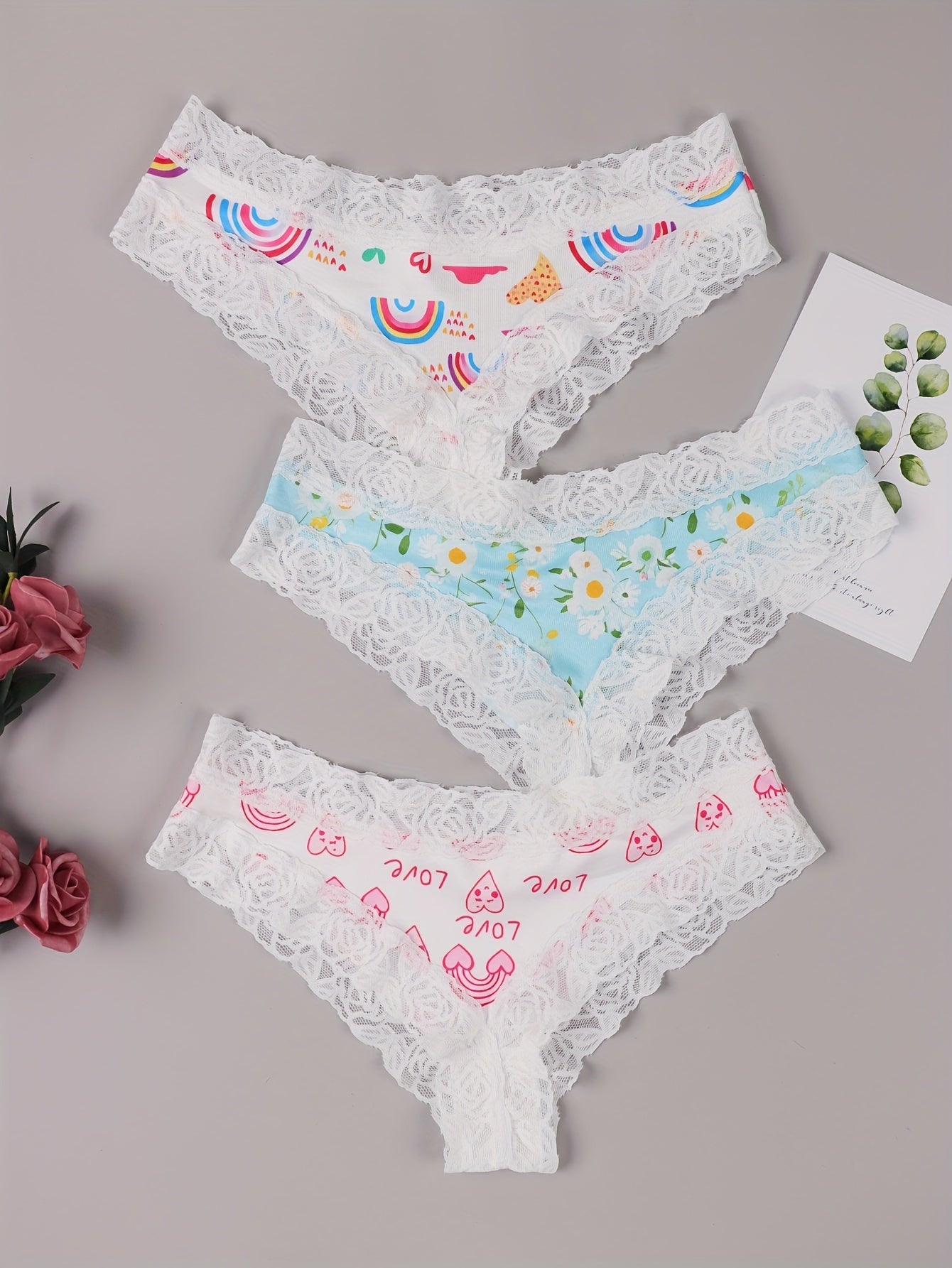 3 Pack Plus Size Panties Set Low Waisted Bikini Panties 3pcs Set