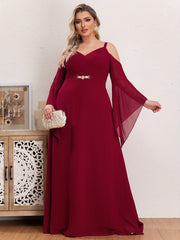 Faux Pearl Bell Sleeve Maxi Bridesmaid Dress