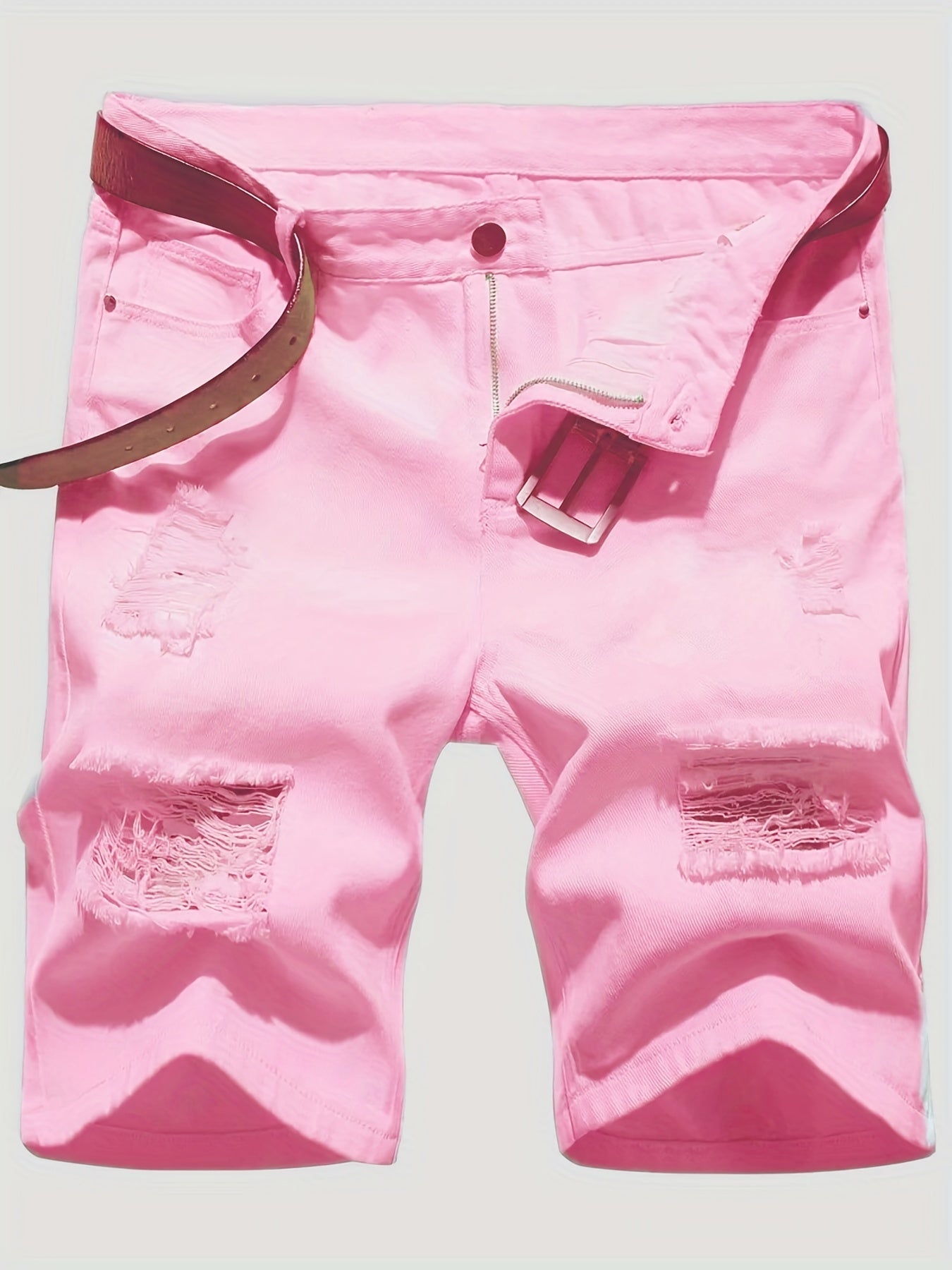 Casual Ripped Slim Fit Knee Long Denim Shorts Men's Denim Pants