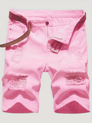 Casual Ripped Slim Fit Knee Long Denim Shorts Men's Denim Pants
