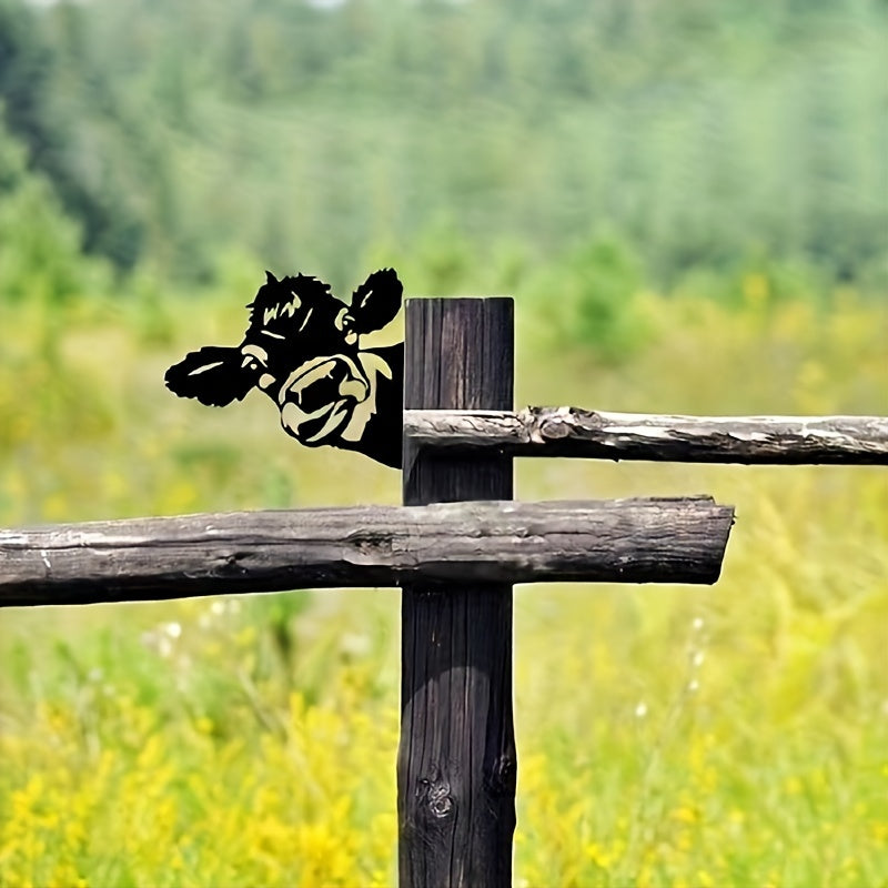 Peeking Cow Outdoor Metal Iron Art Yard Decoration
