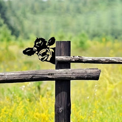 Peeking Cow Outdoor Metal Iron Art Yard Decoration
