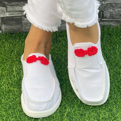 Red Button Decor Flat Shoes Women's Shallow Mouth Casual Shoes