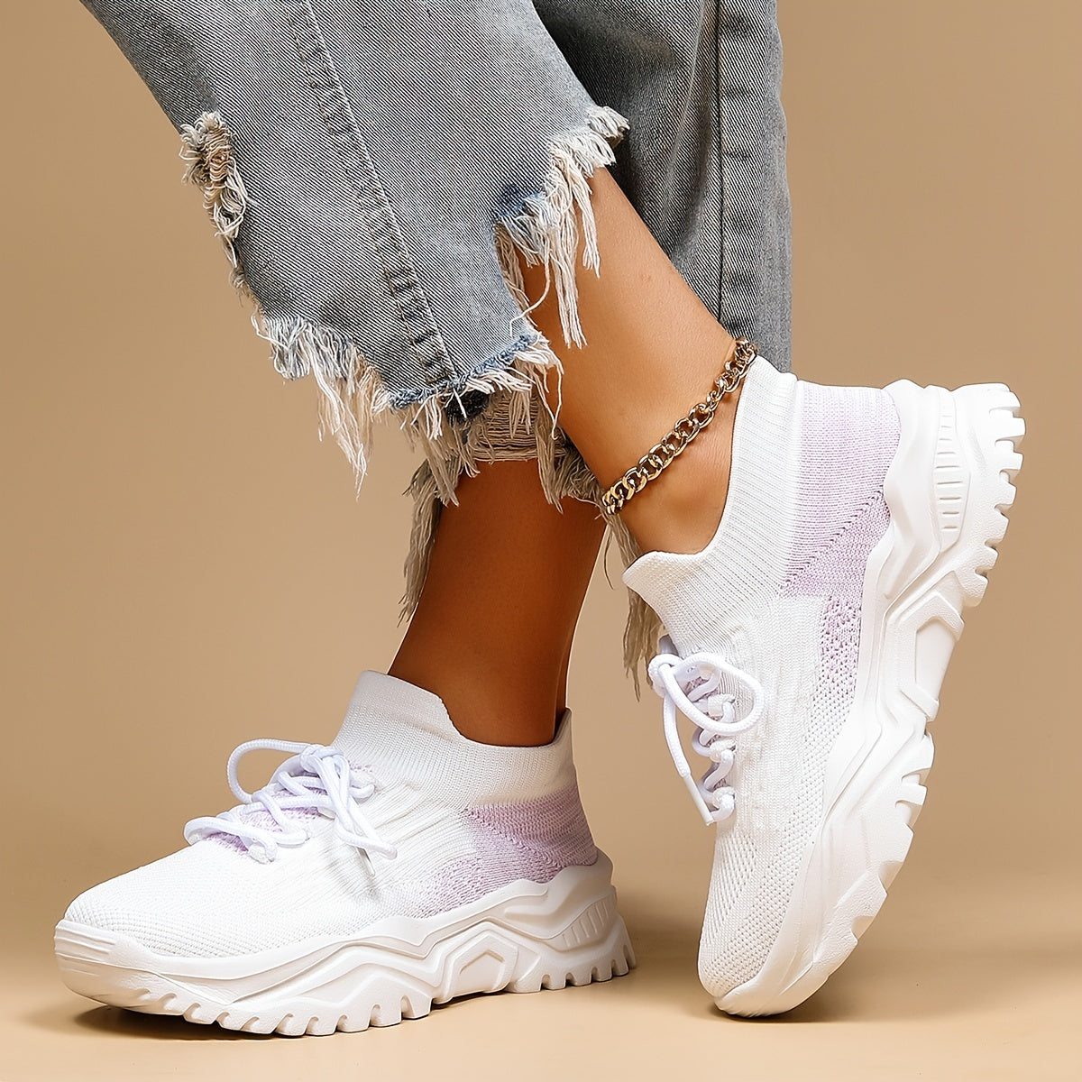 Women's Purple Chunky Sneakers Lightweight Slip On Sock Sneakers