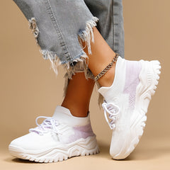 Women's Purple Chunky Sneakers Lightweight Slip On Sock Sneakers