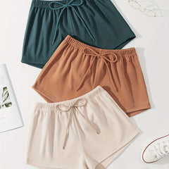 Solid Lounge Bottoms Soft Elastic Waistband Shorts Womens Loungewear