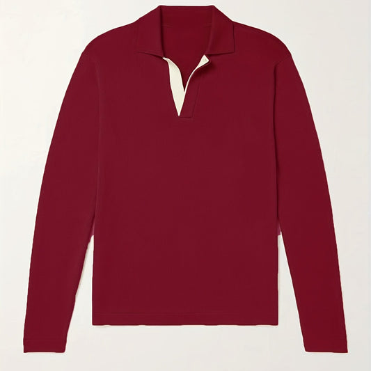 Men's V Neck Polo Collar Pullover Sweater