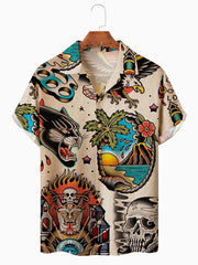 Men's Short Sleeve Shirt Casual Vacation Button Up Tee