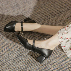 Women's Mid Heeled Mary Jane Faux Pearl Strap Dress Shoes